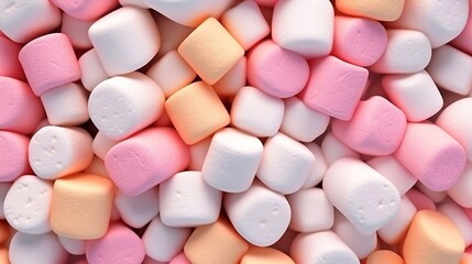 Wall Mural -  Colorful marshmallows seamless background, top view. AI generated