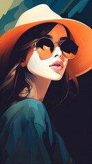 glasses woman design poster illustration fashion lady modern portrait style girl. Generative AI.