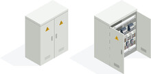 Electric Switchboard Or Cabinet As Power Object Isometric. Vector Illustration