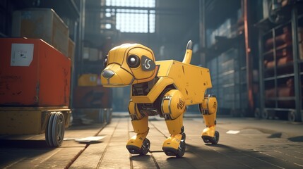 Aufkleber - A robot dog is in a robot factory.Futuristic technologies of the future. Generative AI