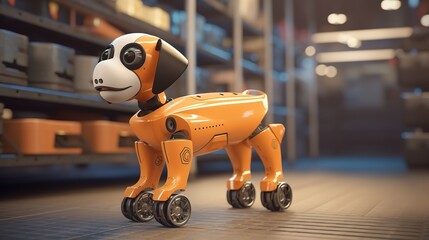 Aufkleber - A robot dog is in a robot factory.Futuristic technologies of the future. Generative AI