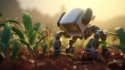 Poster - Smart robotic farmers concept, robot farmers. Futuristic technologies of the future. Generative AI