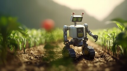 Poster - Smart robotic farmers concept, robot farmers. Futuristic technologies of the future. Generative AI