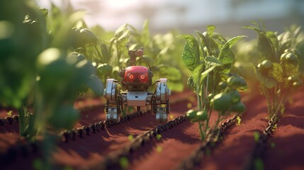 Poster - Smart robotic farmers concept, robot farmers. Futuristic technologies of the future. Generative AI