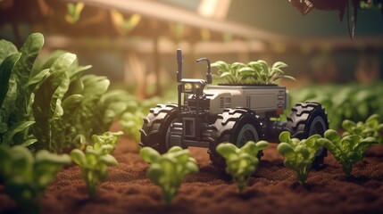 Poster - Smart robotic farmers concept, robot farmers. Futuristic technologies of the future. Generative AI