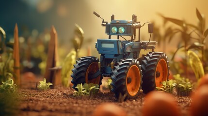 Poster - Smart robotic farmers concept, robot farmers. Futuristic technologies of the future. Generative AI