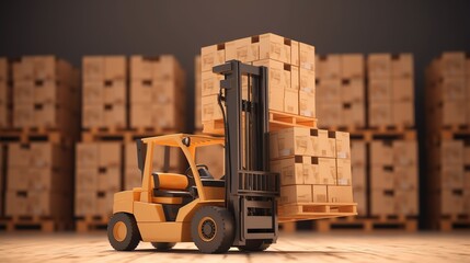 Poster - Forklifts are lifting products in the warehouse. Futuristic technologies of the future. Generative AI