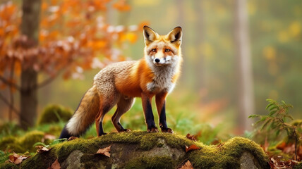 Animal in their natural environment, red fox in local wild life forest , generated AI  Generative AI