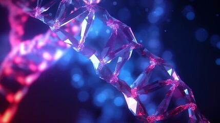 Poster - Abstract 3d DNA molecule helix with cutted part.Low-poly style. Abstract neon frame style. Generative AI