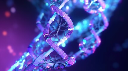 Poster - Abstract 3d DNA molecule helix with cutted part.Low-poly style. Abstract neon frame style. Generative AI