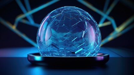 Aufkleber - Abstract blue empty glass dome.Low-poly style. Abstract neon frame style. Generative AI