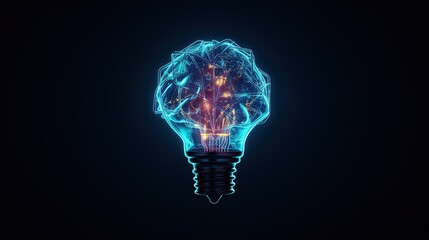 Canvas Print - Abstract blue glowing light bulb. Low-poly style. Abstract neon frame style. Generative AI