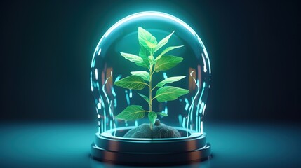 Leinwandbilder - Abstract growing plant in soil.Low-poly style. Abstract neon frame style. Generative AI
