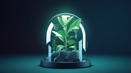 Aufkleber - Abstract growing plant in soil.Low-poly style. Abstract neon frame style. Generative AI