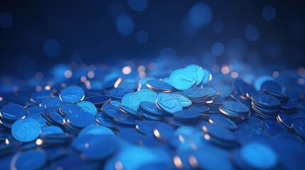 Leinwandbilder - Abstract blue coins.Low-poly style. Abstract neon frame style. Generative AI