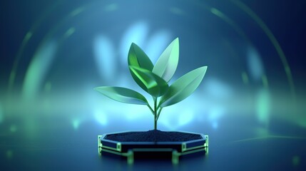 Aufkleber - Abstract growing plant in soil.Low-poly style. Abstract neon frame style. Generative AI