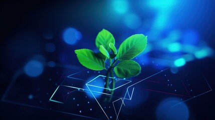 Aufkleber - Abstract growing plant in soil.Low-poly style. Abstract neon frame style. Generative AI