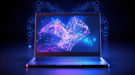Leinwandbilder - Abstract laptop. Low-poly style. Abstract neon frame style. Generative AI