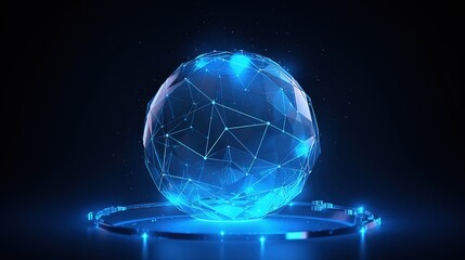 Aufkleber - Abstract blue planet Earth.Low-poly style. Abstract neon frame style. Generative AI