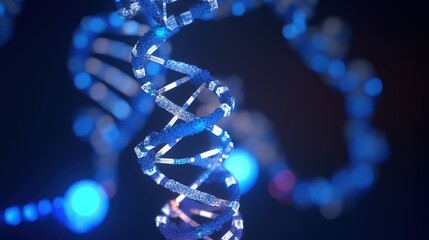 Aufkleber - Abstract blue and purple 3d DNA molecule helix. Abstract neon frame style. Generative AI