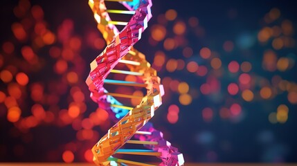 Aufkleber - Abstract blue and purple 3d DNA molecule helix. Abstract neon frame style. Generative AI