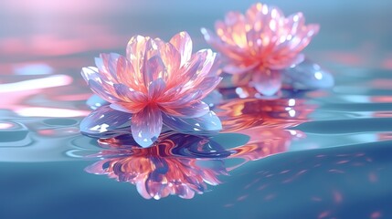 Aufkleber - Digital flowers on the water. Abstract neon frame style. Generative AI