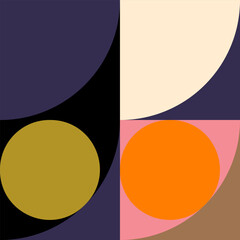 Leinwandbilder - Modern vector abstract  geometric background with circles, rectangles and squares  in retro Scandinavian style. Pastel colored simple shapes graphic pattern.