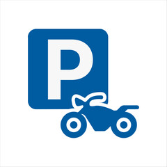 Motorbike Parking Sign. Letter P Parking Symbol Sign. Parking and traffic signs isolated on white background. Vector.