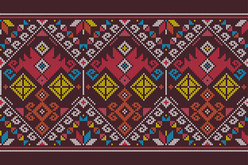 Wall Mural - Yakan weaving inspired vector seamless long pattern - Filipino traditonal geometric textile or fabric print design
