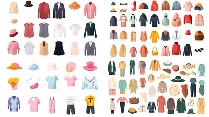 modern clothes set, matching outfit, collection of women's and men's clothes, silhouettes, transparent background, generative AI