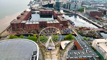 Aerial View Of A Liverpool Waterfront, A Lively Cultural Hub On The River Mersey, England, UK