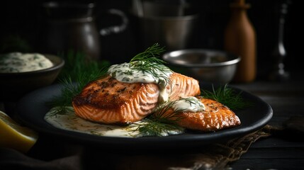 Wall Mural - Different preparations of grilled salmon pieces