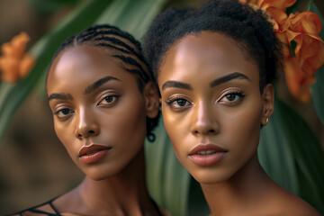 Empowering Friendship: Beautiful African American Best Friends Radiating Joy and Confidence in Portrait, ai generative