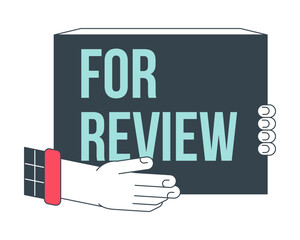 Poster - Review us flat line concept vector spot illustration. Box for customer rating 2D cartoon outline first view hand on white for web UI design. Editable isolated colorful hero image. Bebas Neue font used