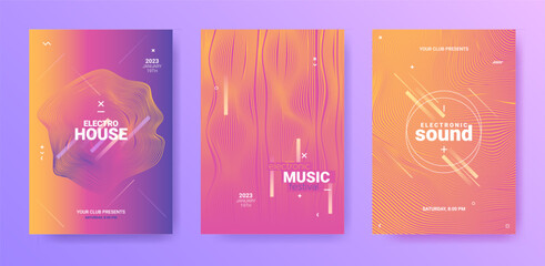 Wall Mural - Electro Music Flyers Set. Techno Dance Cover. Gradient Wave Line.