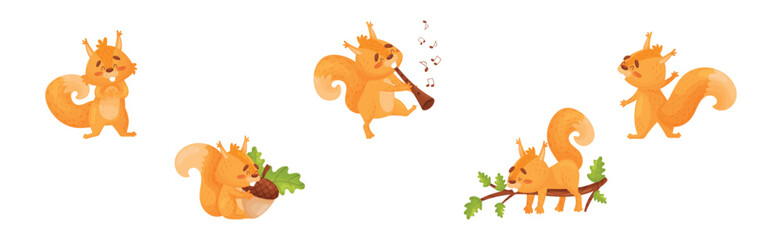 Wall Mural - Fluffy Squirrel Character with Bushy Tail Engaged in Different Activity Vector Set