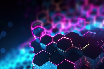 Wall Mural - abstract futuristic background with pink blue glowing neon moving high speed wave lines honeycomb and bokeh lights. Data transfer concept Fantastic wallpaper, Ai Generative