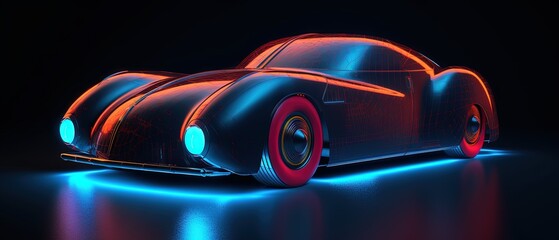 Wall Mural - futuristic retro sport car driving speedily with light reflections in the dark