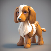 : Illustration Of Funny Cute Puppy Brown Afghan Hound. Generative AI