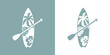 Logo club de paddle surf. Silueta de remo en tabla de paddle surf con plantas tropicales