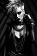 Dark and edgy punk fashion concept with a rebellious female model in a striking black and white image , Generative AI
