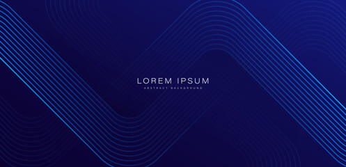Dark blue abstract background with shiny lines. Geometric stripe lines design element. Modern futuristic concept. Suit for poster, business, corporate, banner, brochure, presentation, website