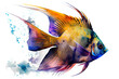 Watercolor drawing of an aquarium angelfish on a white background. Generative AI.
