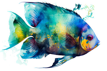 Wall Mural - Watercolor illustration of an aquarium fish on a white background. Generative AI.