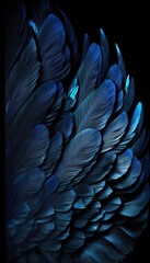 Dark blue feathers abstract on a black background 