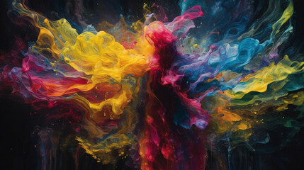Wall Mural - Colorful Connections: Abstract Humanoid Figures Generated by AI Technology, Forming a Vibrant and Dynamic Network of Interconnected Shapes and Colors of humans and human beings. Generative AI, KI.