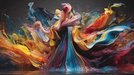 Wall Mural - Colorful Connections: Abstract Humanoid Figures Generated by AI Technology, Forming a Vibrant and Dynamic Network of Interconnected Shapes and Colors of humans and human beings. Generative AI, KI.