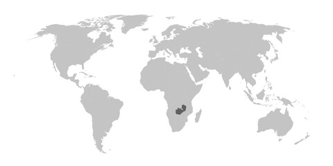  Map of the world with the country of Zambia highlighted in grey.