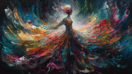 Wall Mural - Colorful Connections: Abstract Humanoid Figures Generated by AI Technology, Forming a Vibrant and Dynamic Network of Interconnected Shapes and Colors of humans and human beings. Generative AI, KI.