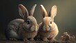 Two lovely rabbits sitting beside one another. Generative AI.